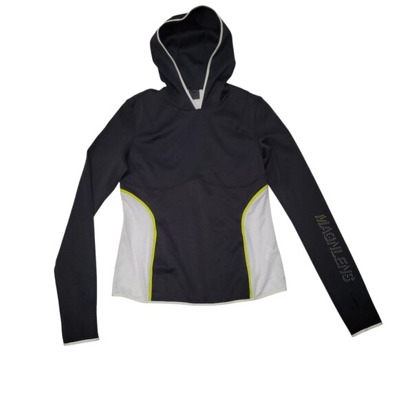MagnLens Active Hoodie Black and White Long Sleeve Thumbholes Mesh Panels Logo - Picture 12 of 12